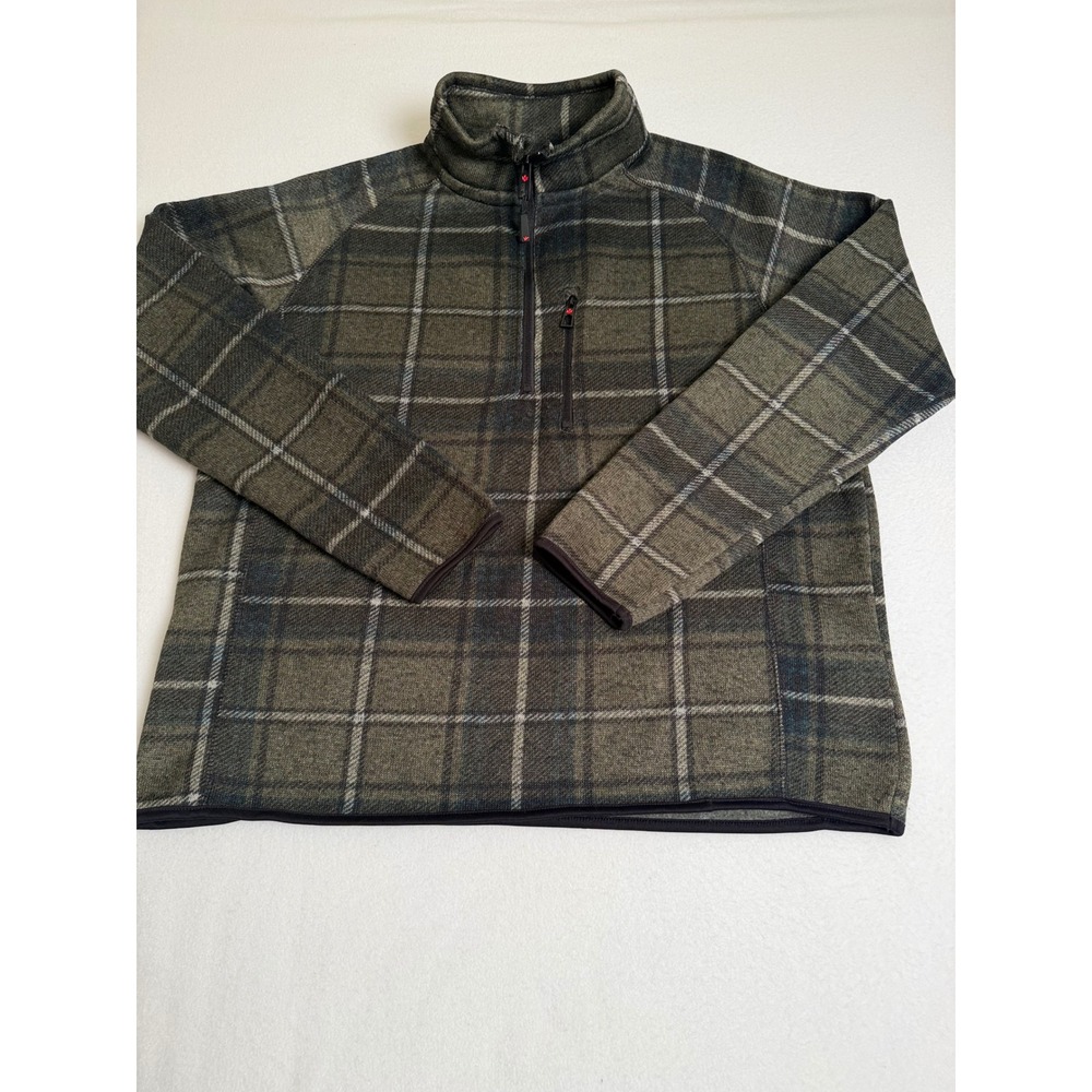 Canada Weathergear Mens Plaid Quarter Zip Fleece Pullover Jacket Green Brown L